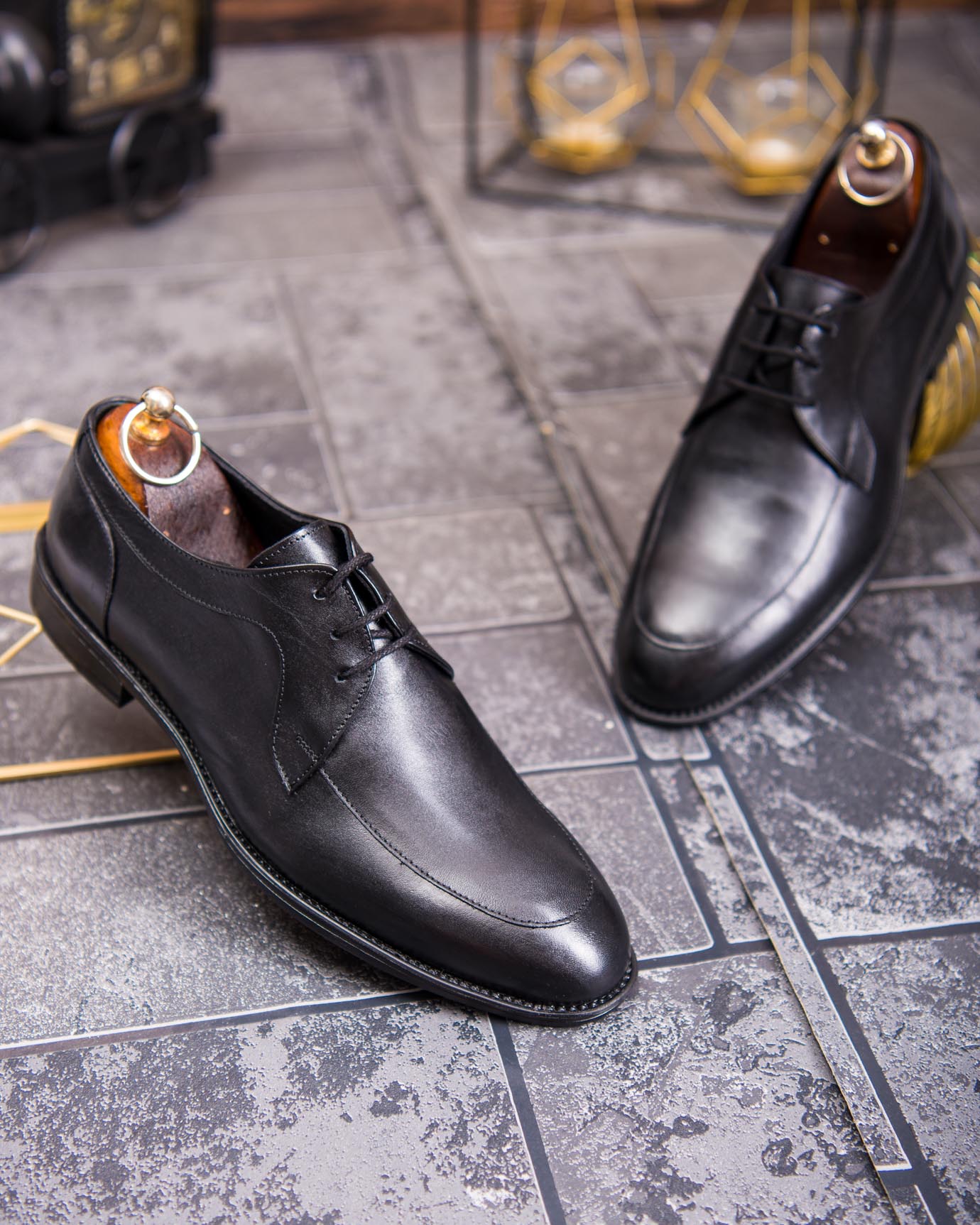 Pantofi bărbătești clasici din piele naturală – Negru elegant Derby - P1909 - imagine 6