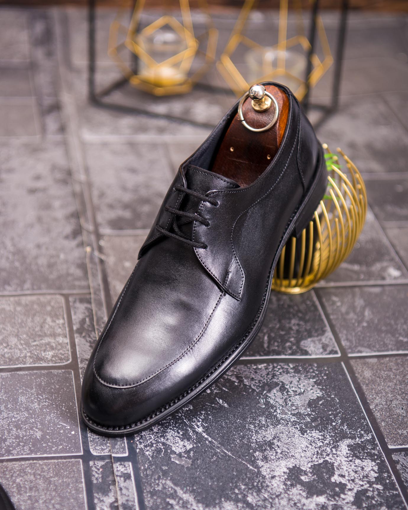 Pantofi bărbătești clasici din piele naturală – Negru elegant Derby - P1909 - imagine 5