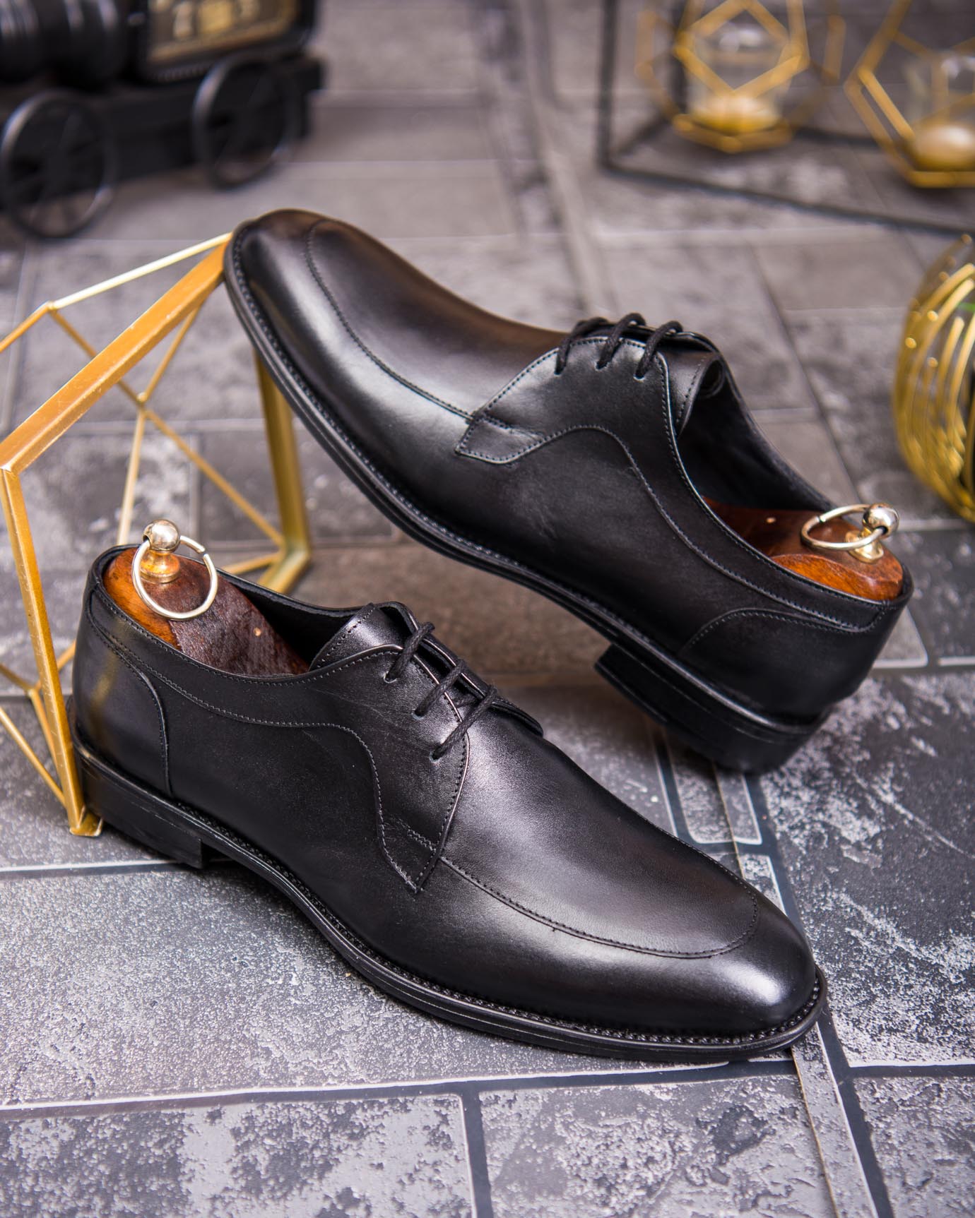 Pantofi bărbătești clasici din piele naturală – Negru elegant Derby - P1909 - imagine 4