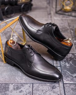 Pantofi bărbătești clasici din piele naturală – Negru elegant Derby - P1909