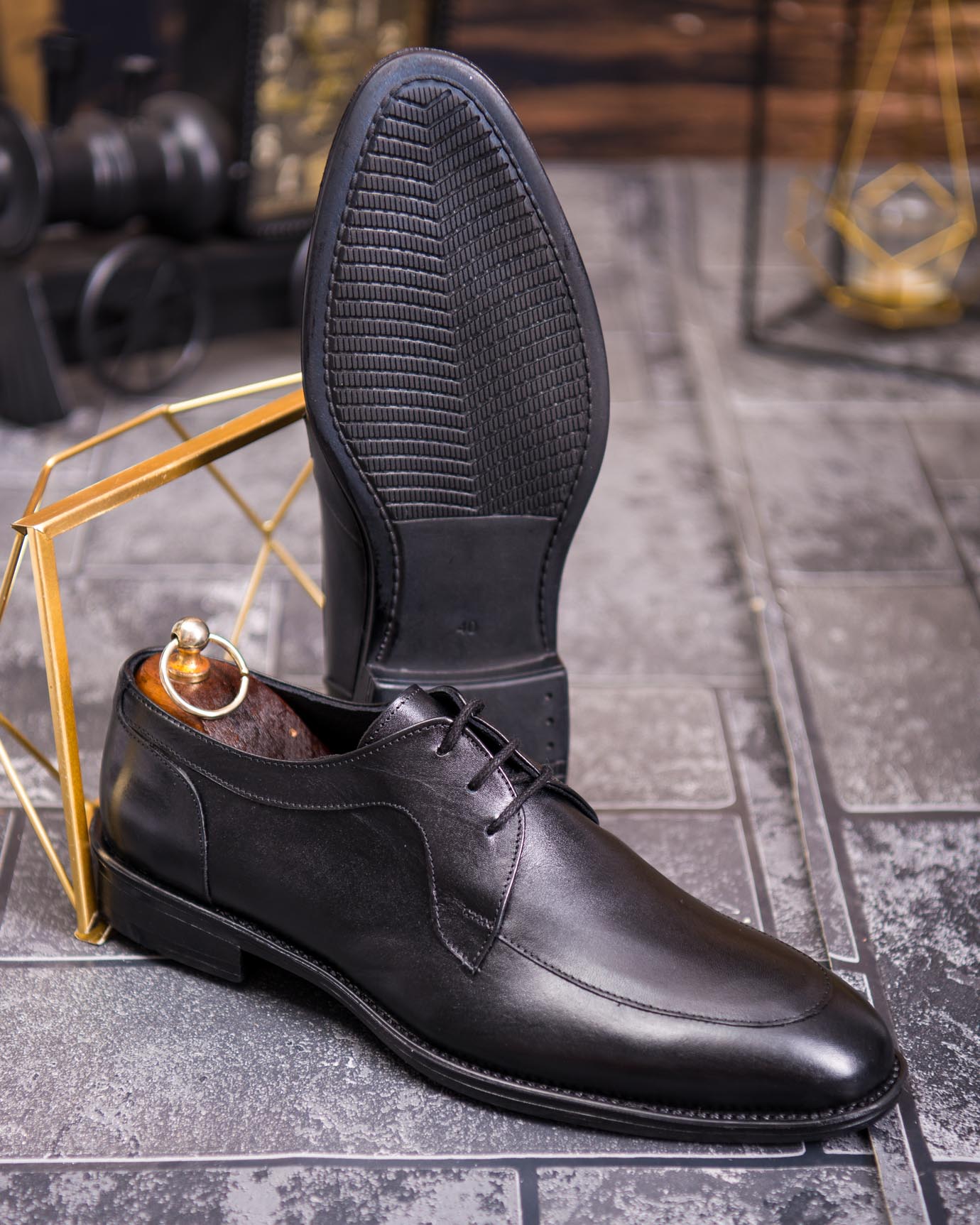 Pantofi bărbătești clasici din piele naturală – Negru elegant Derby - P1909 - imagine 2