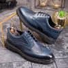 Pantofi bărbătești din piele naturală – Bleumarin cu detalii brogue - P1906