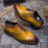 Pantofi de barbati, galben mustar/maro, din piele naturala- P1888