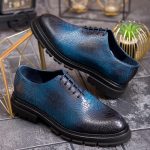 Men's blue genuine leather shoes - P1891