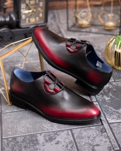 Pantofi de barbati, negru/bordo, din piele naturala- P1892