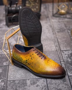 Alternative view of Pantofi de barbati, galben mustar/maro, din piele naturala- P1888