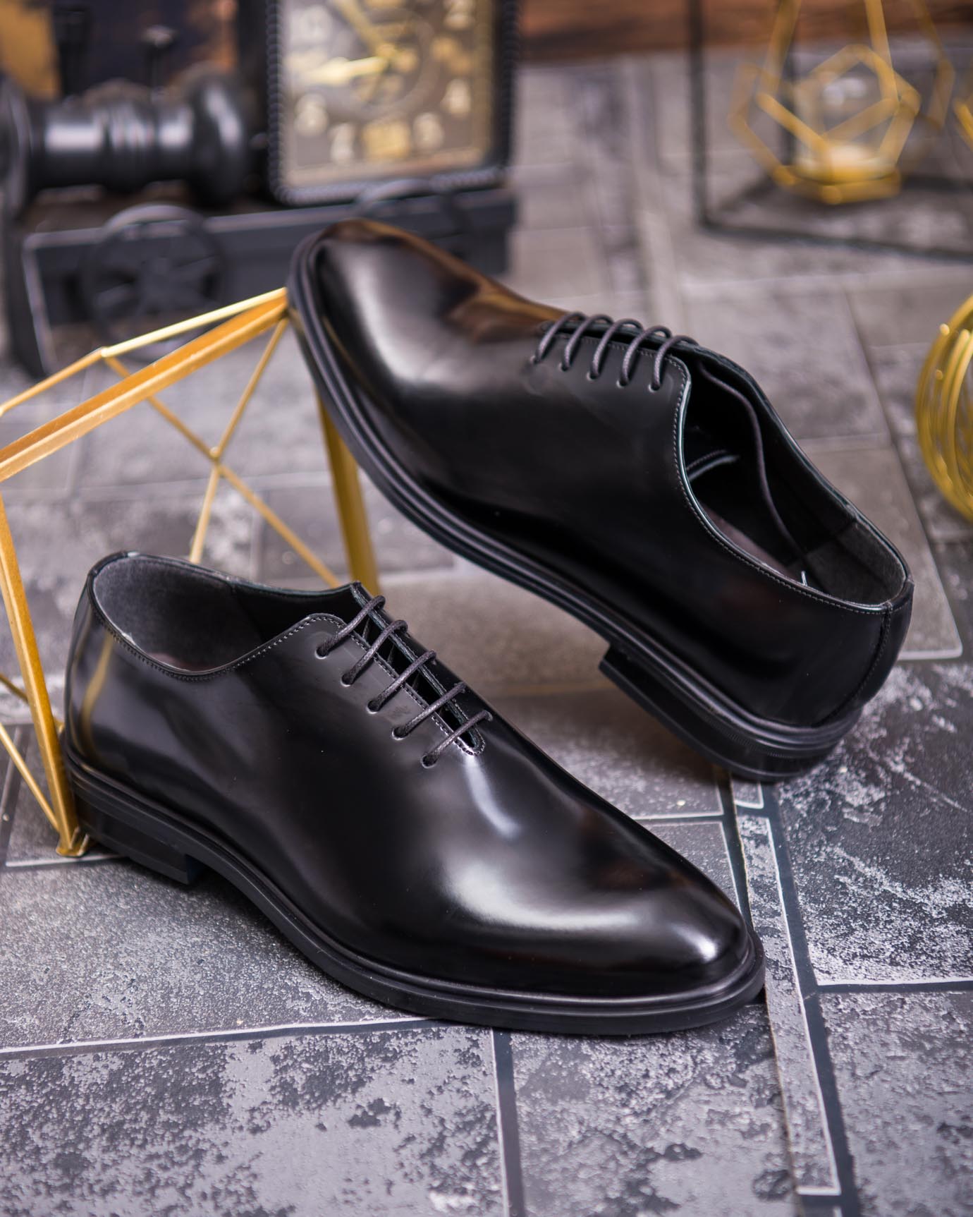 Pantofi de barbati, negri, din piele naturala, semi-lac - P1899 - imagine 5