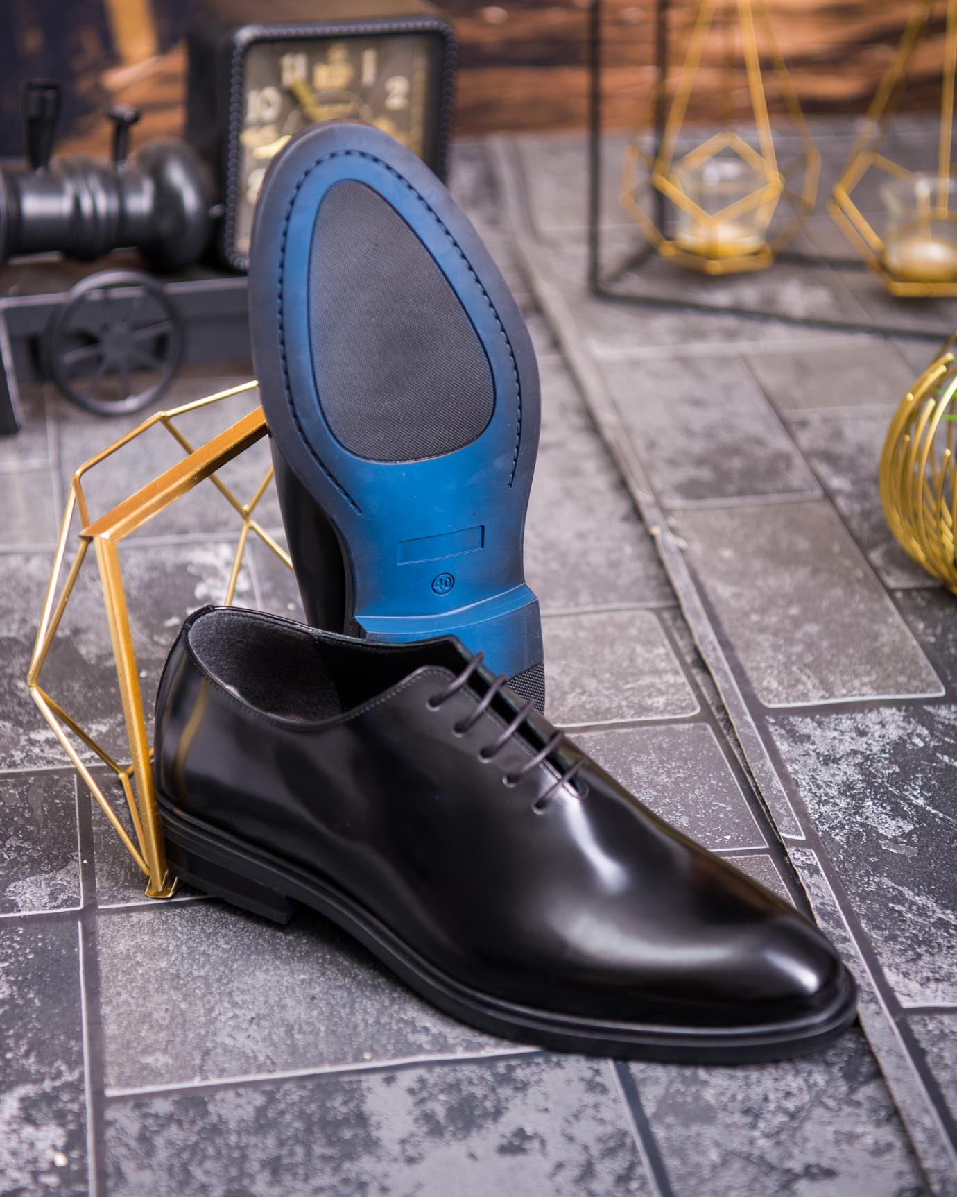 Pantofi de barbati, negri, din piele naturala, semi-lac - P1899 - imagine 4