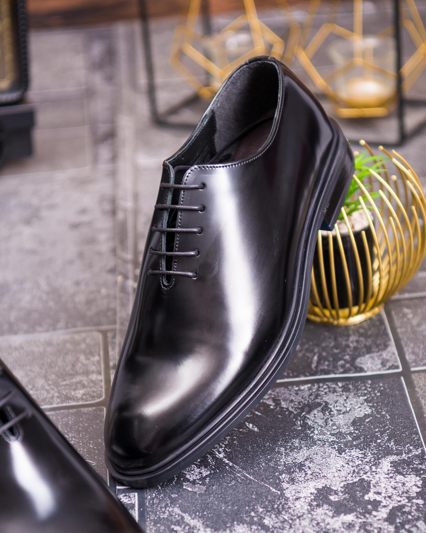 Pantofi de barbati, negri, din piele naturala, semi-lac - P1899 - imagine 3