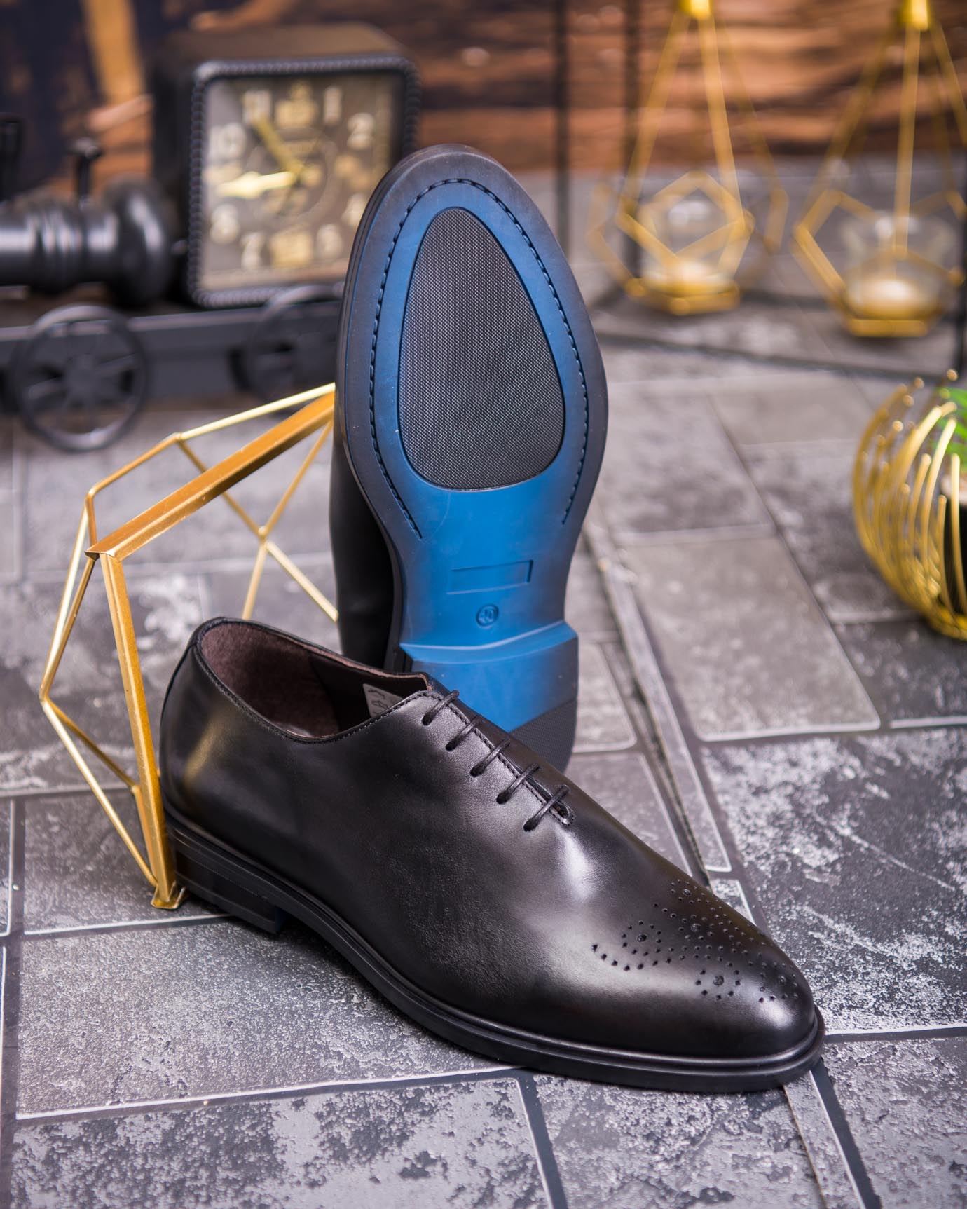 Pantofi de barbati, negri, din piele naturala cu model - P1897 - imagine 3