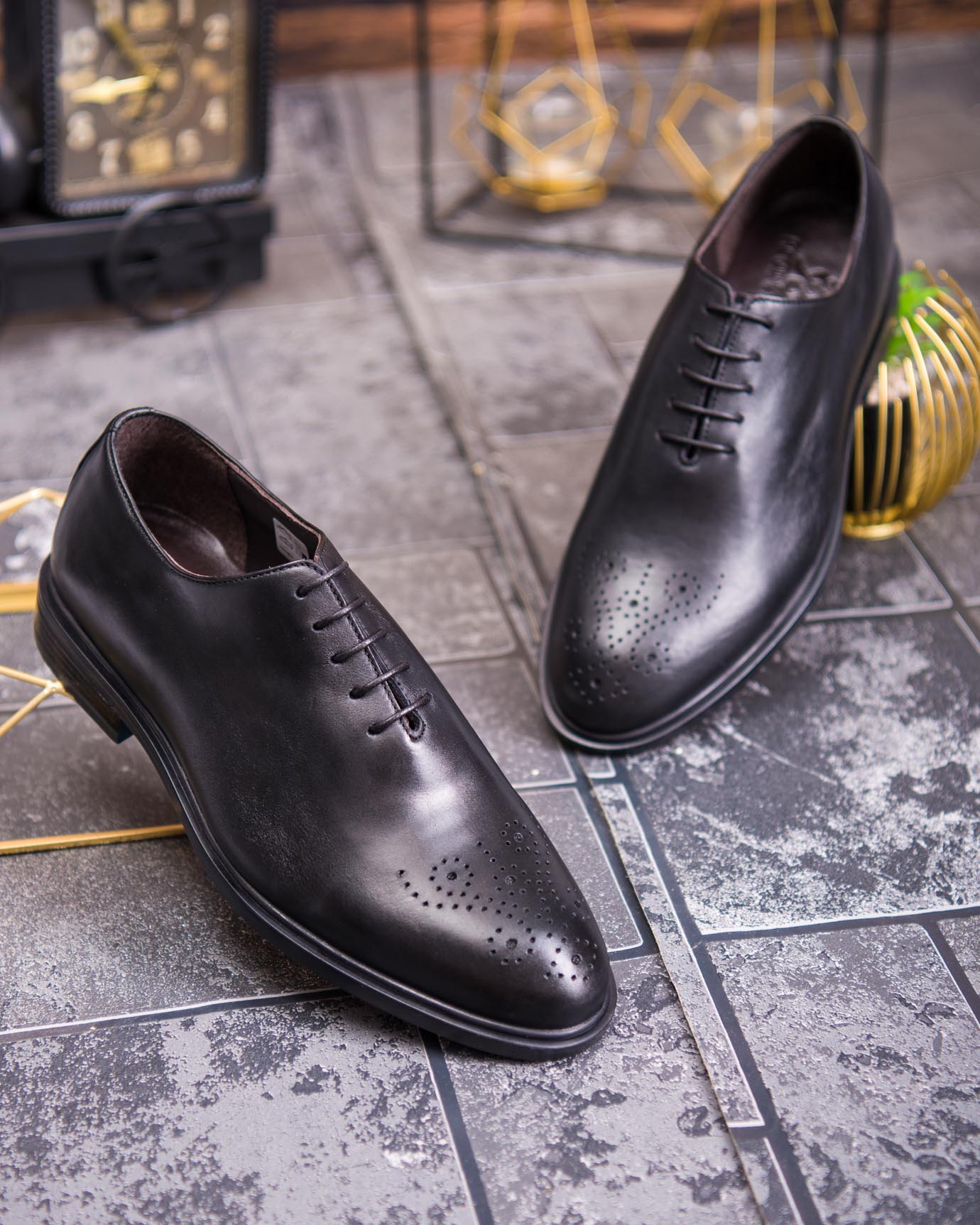 Pantofi de barbati, negri, din piele naturala cu model - P1897 - imagine 6