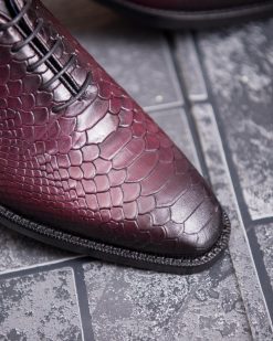 Alternative view of Pantofi de barbati, bordo/negru, din piele naturala cu model croc  - P1896