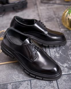 Alternative view of Pantofi de barbati, negri, din piele naturala cu talpa înalta- P1894