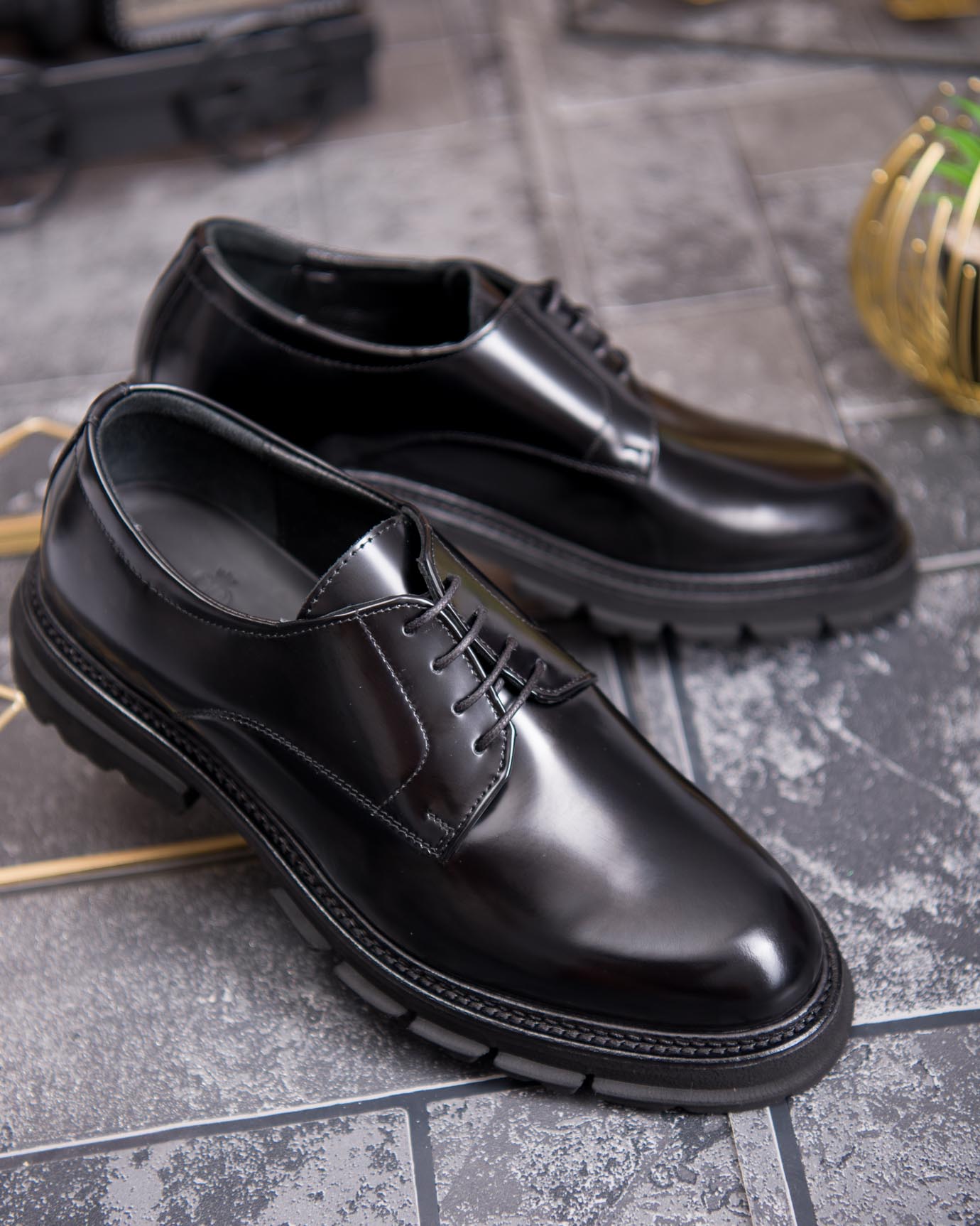 Pantofi de barbati, negri, din piele naturala cu talpa înalta- P1894 - imagine 2