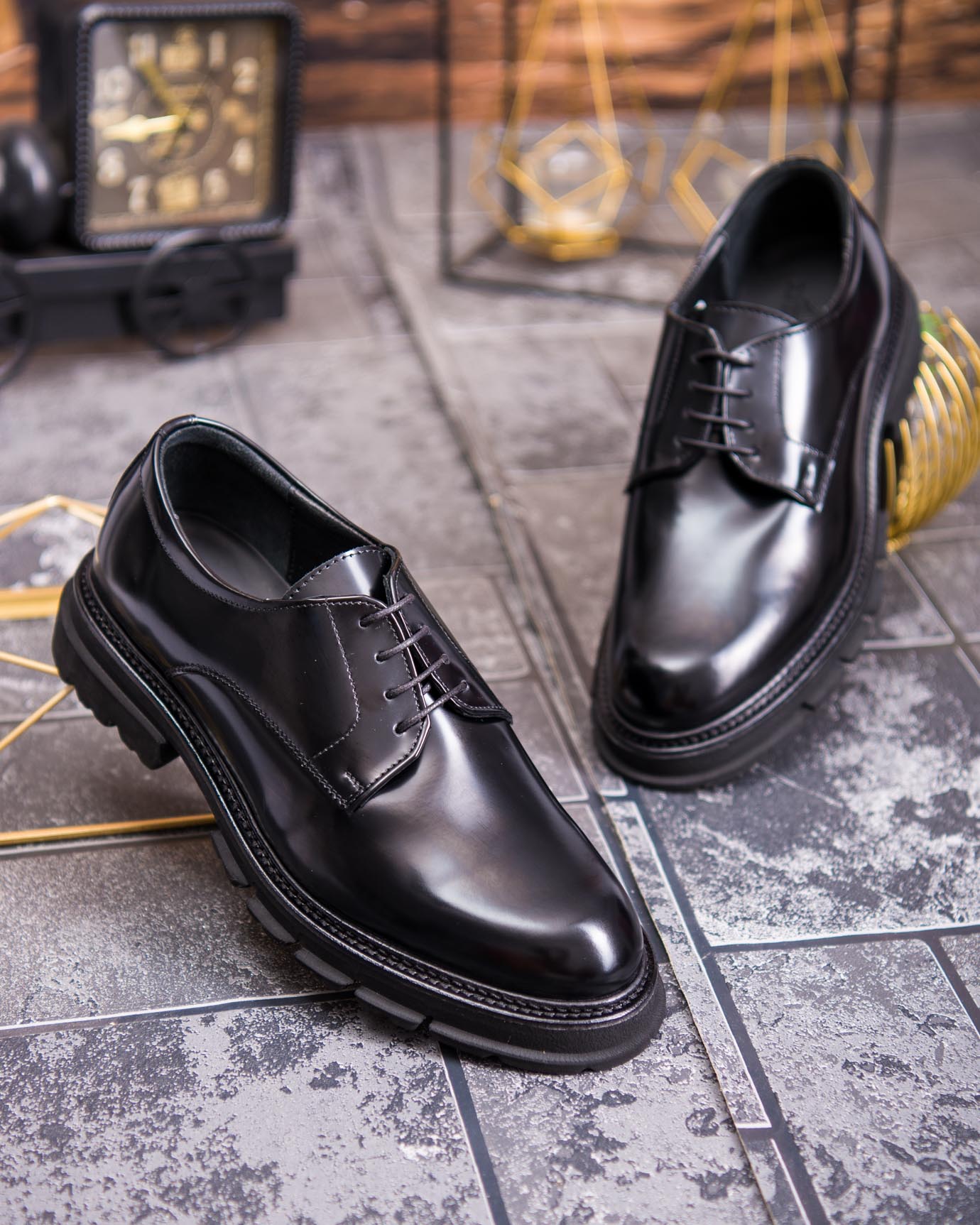 Pantofi de barbati, negri, din piele naturala cu talpa înalta- P1894 - imagine 3