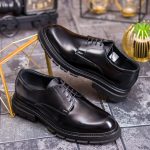 Pantofi de barbati, negri, din piele naturala cu talpa înalta- P1894