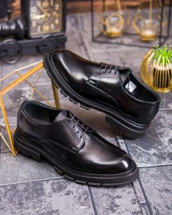 Pantofi de barbati, negri, din piele naturala cu talpa înalta- P1894