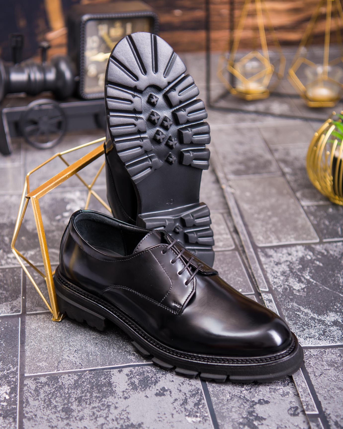 Pantofi de barbati, negri, din piele naturala cu talpa înalta- P1894 - imagine 5