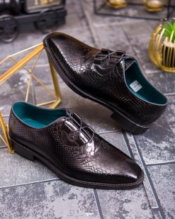 Pantofi de barbati, negri, din piele naturala cu model croc- P1893