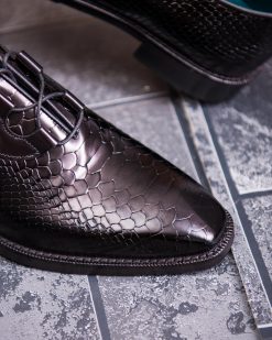 Alternative view of Pantofi de barbati, negri, din piele naturala cu model croc- P1893