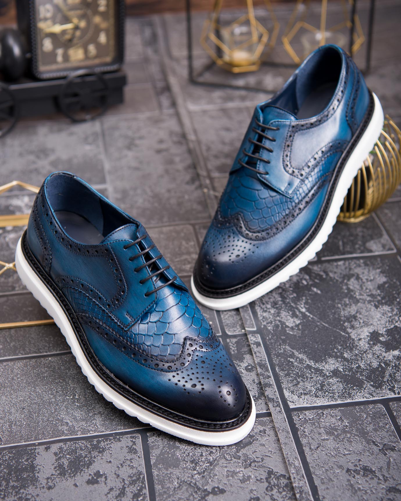 Pantofi casual de barbati, albastru, din piele naturala- P1883 - imagine 6