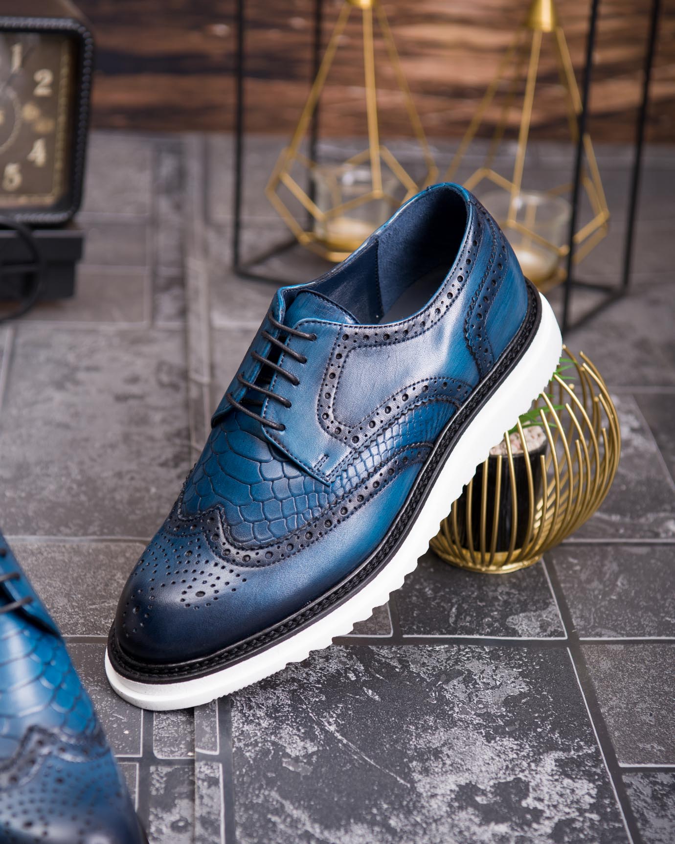 Pantofi casual de barbati, albastru, din piele naturala- P1883 - imagine 7