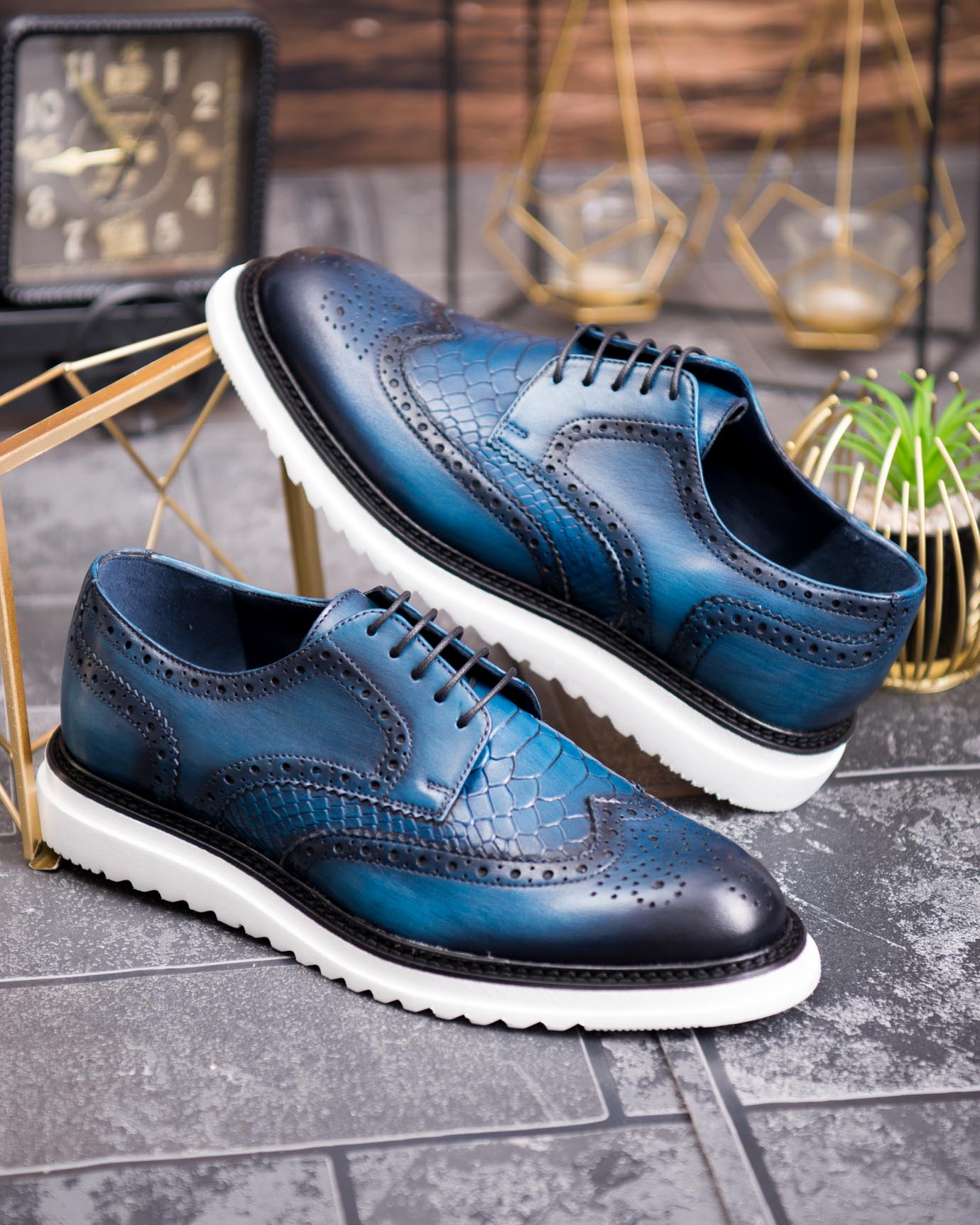 Pantofi casual de barbati, albastru, din piele naturala- P1883 - imagine 4