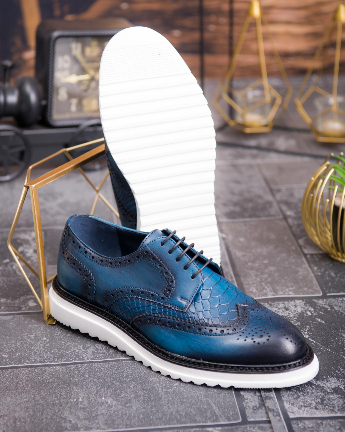 Pantofi casual de barbati, albastru, din piele naturala- P1883 - imagine 2