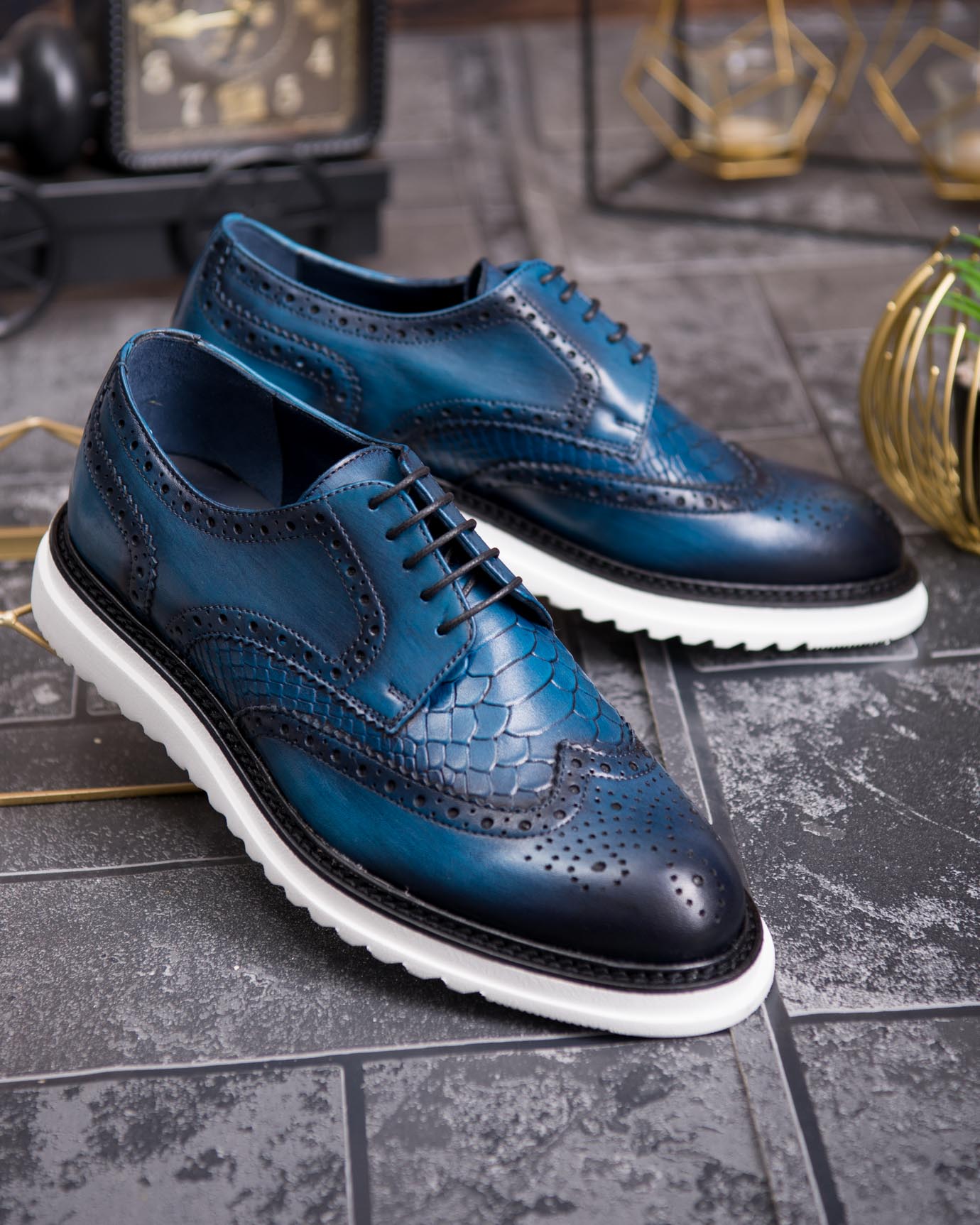 Pantofi casual de barbati, albastru, din piele naturala- P1883 - imagine 5