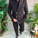 Veste pour homme, coupe slim, blazer, noir avec boutons métalliques dorés - SC53