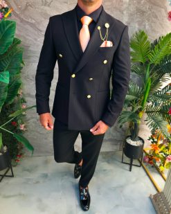 Alternative view of Sacou de bărbați, Slim Fit, Negru, Double Breasted-SC1102