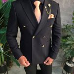 Sacou de bărbați, Slim Fit, Negru, Double Breasted-SC1102