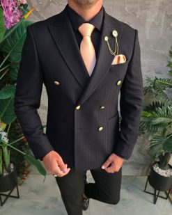 Sacou de bărbați, Slim Fit, Negru, Double Breasted-SC1102