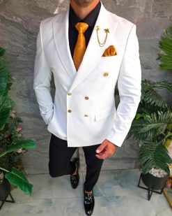 Alternative view of Sacou de bărbați, Slim Fit, Alb, Double Breasted-SC1101