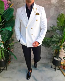 Sacou de bărbați, Slim Fit, Alb, Double Breasted-SC1101