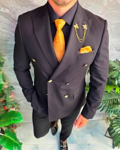 Alternative view of Sacou de bărbați, Slim Fit, Negru, Double Breasted-SC1100