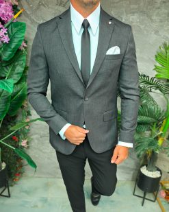 Sacou de bărbați, Slim Fit, verde kaki, textura in- SC952