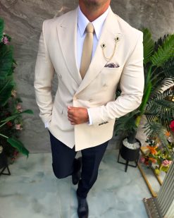 Alternative view of Sacou de bărbați, Slim Fit, Bej, Double Breasted-SC1094