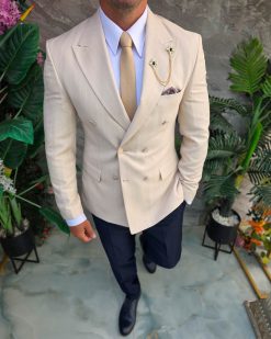 Sacou de bărbați, Slim Fit, Bej, Double Breasted-SC1094