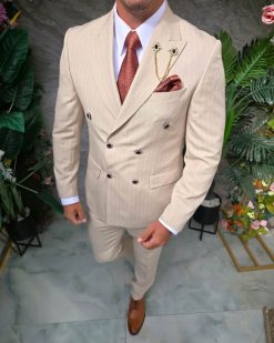 Alternative view of Costum bărbătesc Double-Breasted – Bej cu dungi fine - C5323