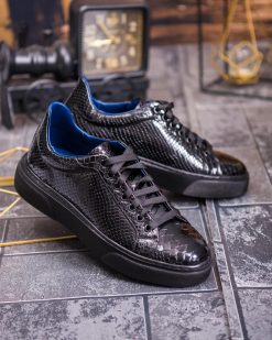 Alternative view of Sneaker de barbati, croco negru, din piele naturala- P1902