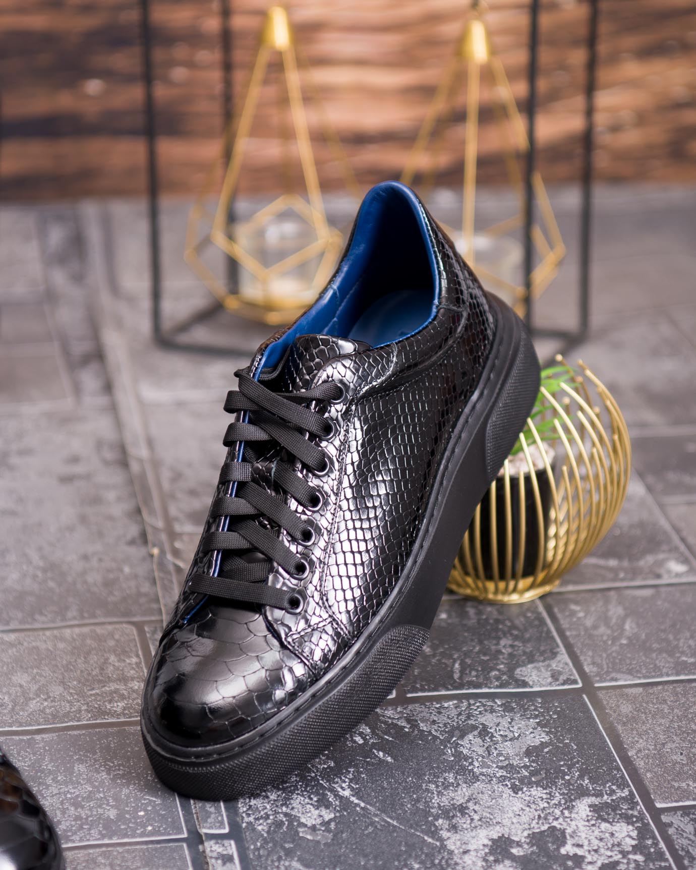 Sneaker de barbati, croco negru, din piele naturala- P1902 - imagine 3