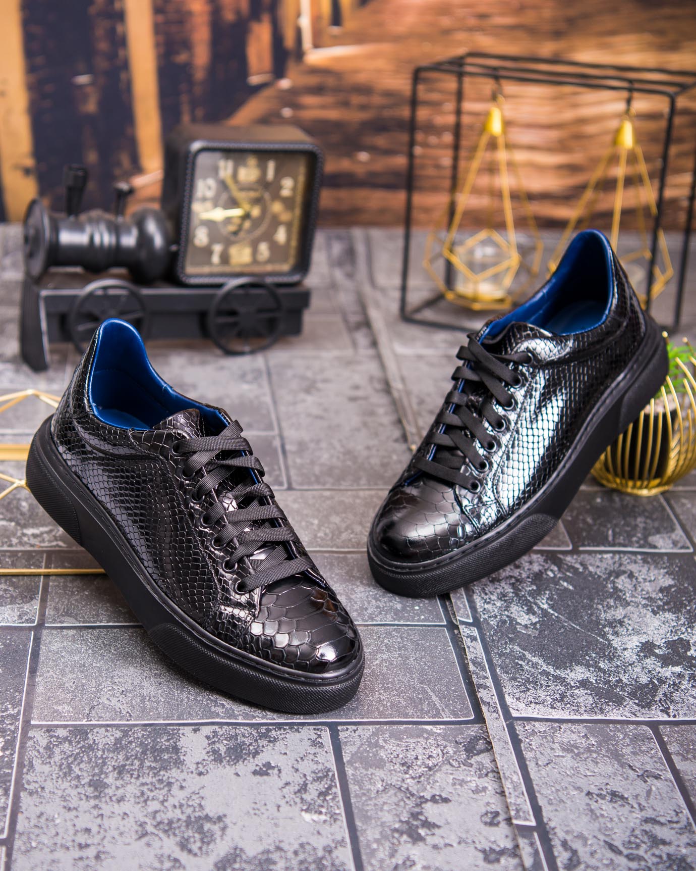 Sneaker de barbati, croco negru, din piele naturala- P1902 - imagine 4