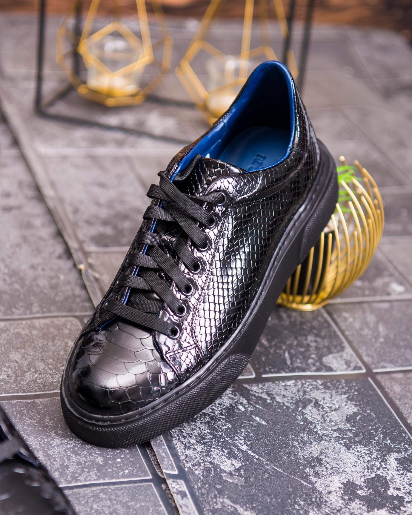 Sneaker de barbati, croco negru, din piele naturala- P1902 - imagine 5