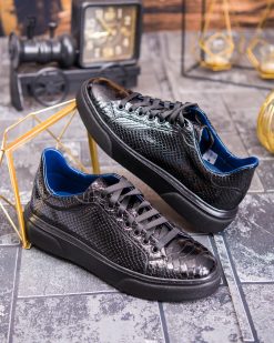 Sneaker de barbati, croco negru, din piele naturala- P1902