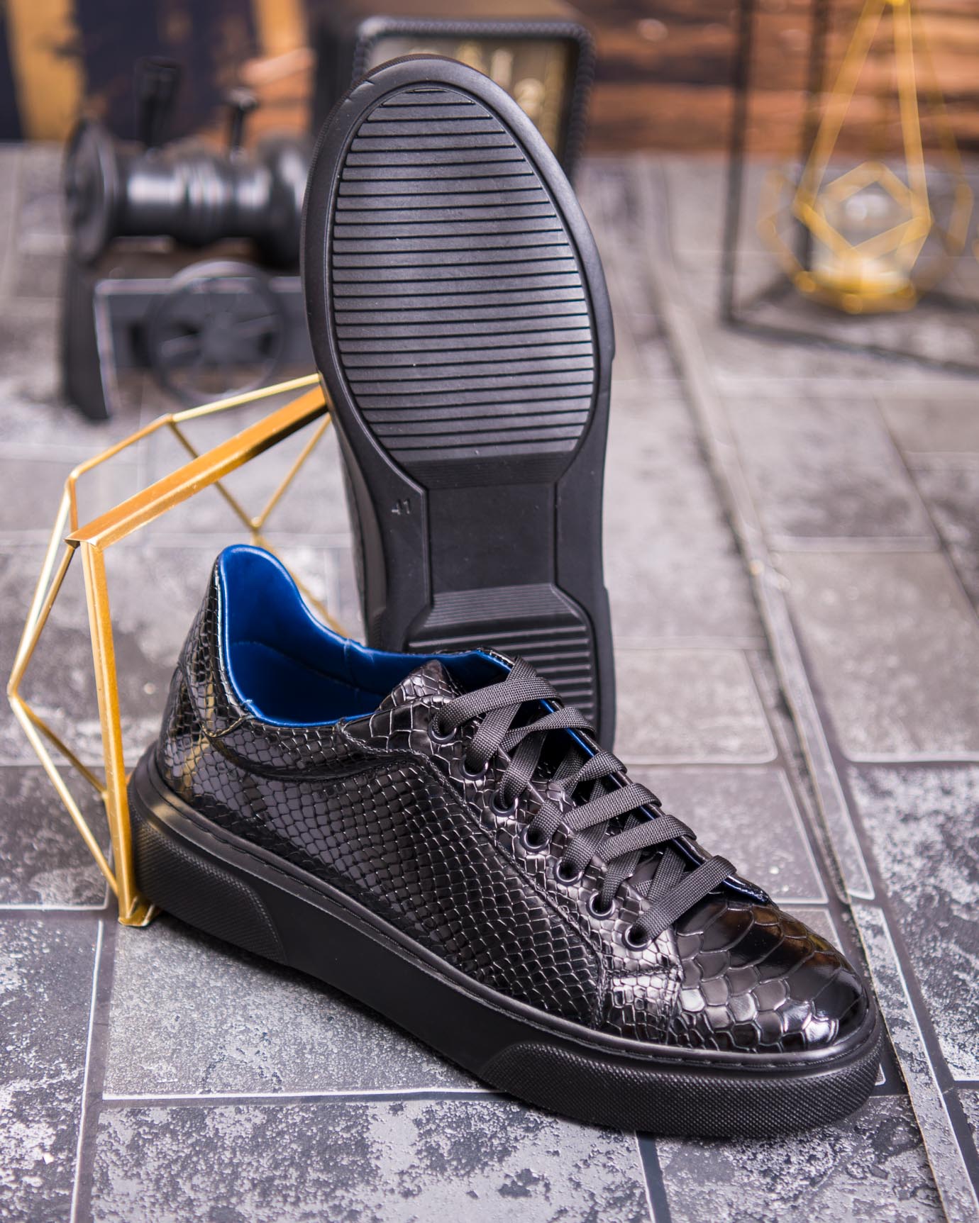 Sneaker de barbati, croco negru, din piele naturala- P1902 - imagine 6