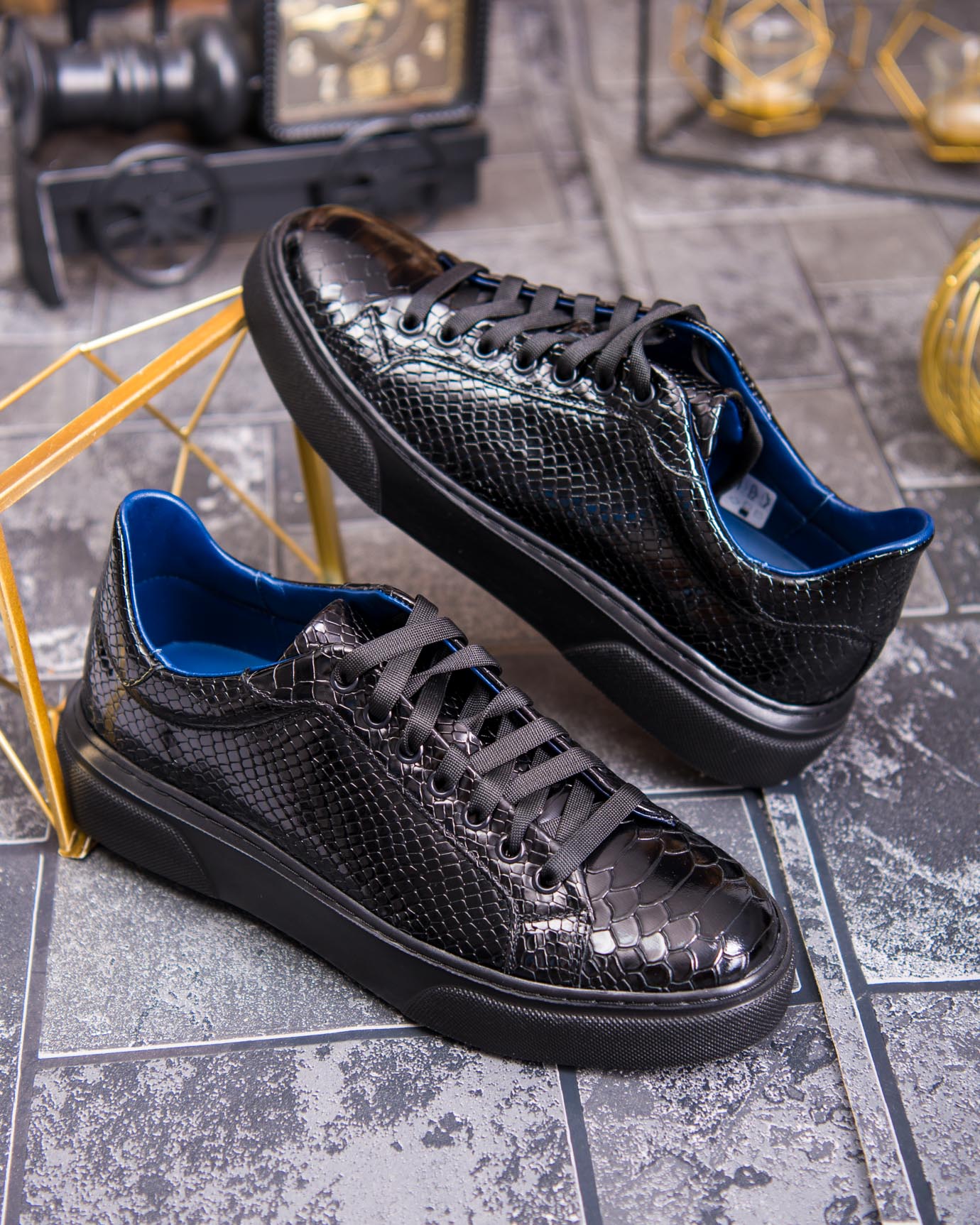 Sneaker de barbati, croco negru, din piele naturala- P1902 - imagine 7