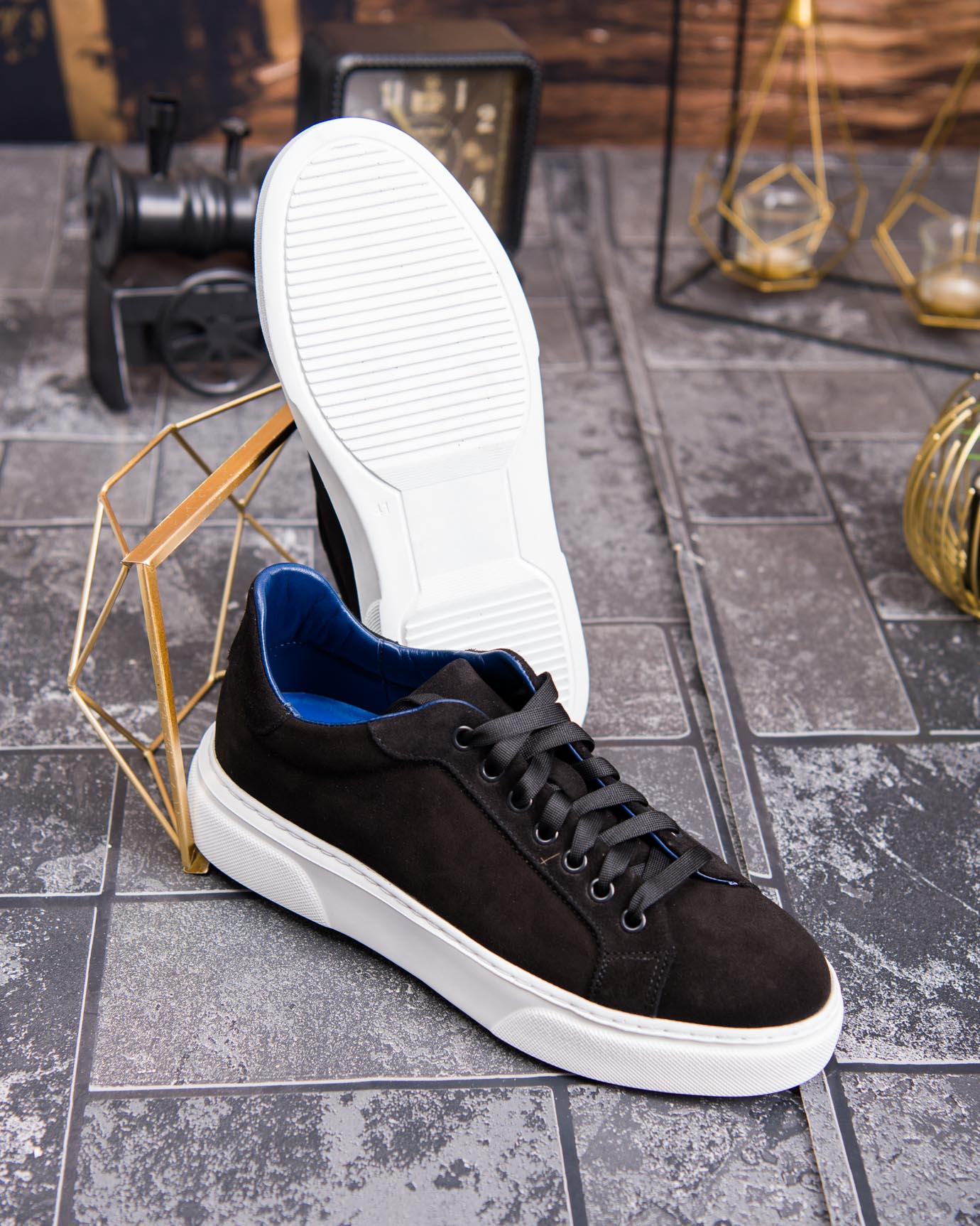 Sneaker de barbati, negri, din piele naturala- P1901 - imagine 3