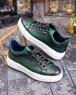 Alternative view of Sneaker de barbati, croco verde, din piele naturala- P1903