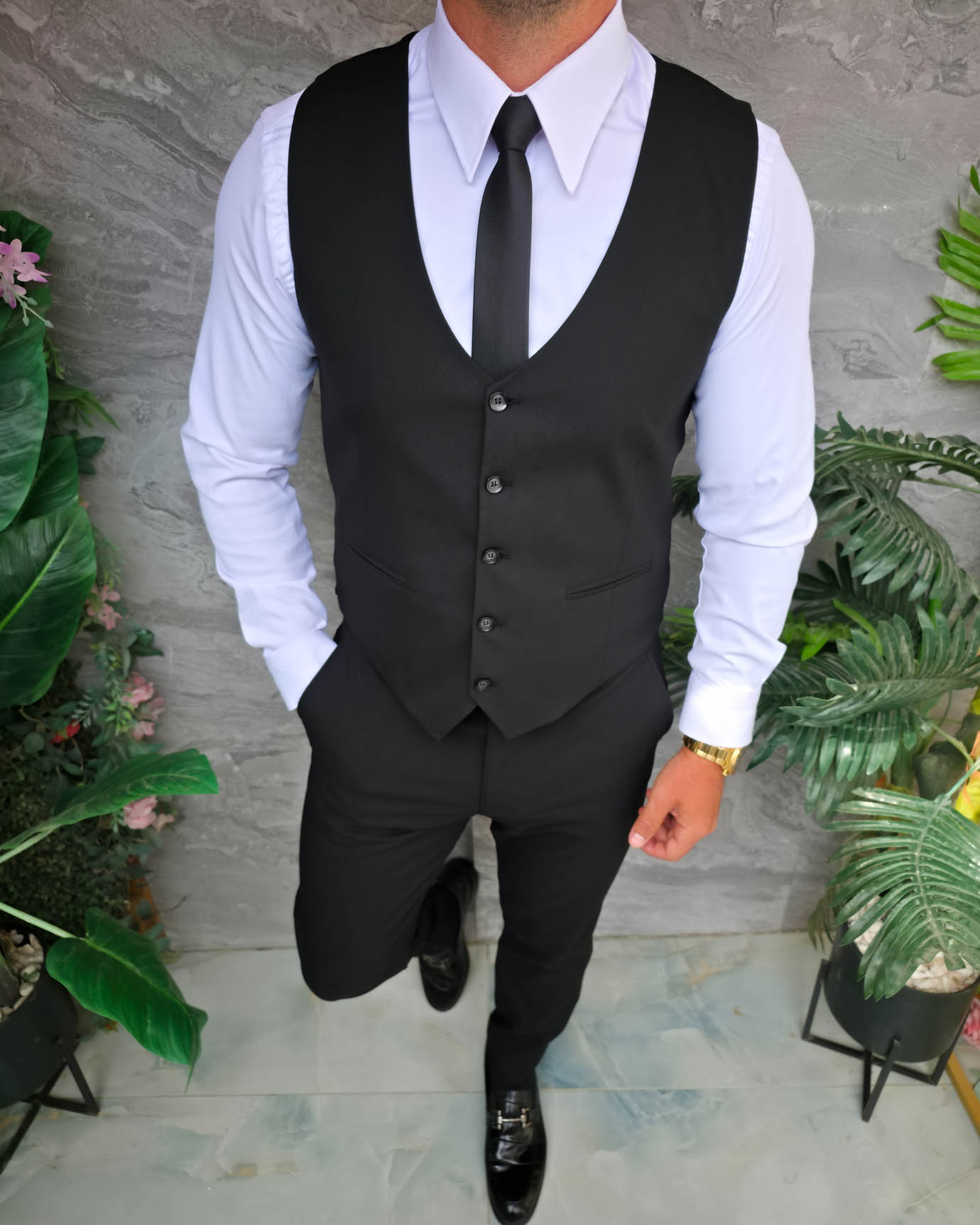 Compleu de barbati, Vesta si Pantalon, Negru- CU301 - imagine 4